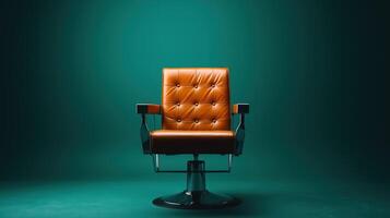 Modern Leather Barber's Chair on Turquoise Background photo