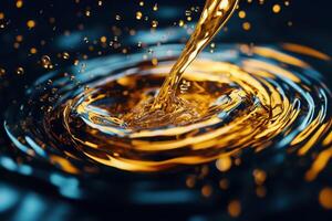 Golden Liquid Splashing with Ripples, Close-Up of Flowing Motion and Vivid Colors photo