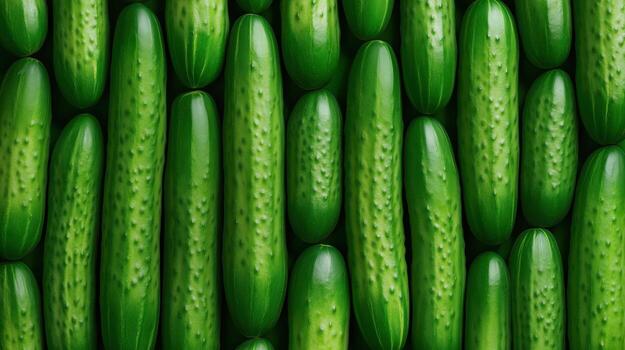 Close-Up of Fresh Green Cucumbers Neatly Aligned with Natural Texture and Vibrant Color photo