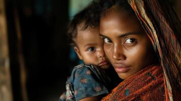 Mother and Child Portrait, Close Connection and Protective Gaze photo