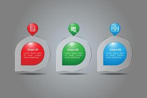 Glossy style business communication 3 step infographic design, vector
