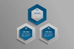 Polygon style 3 step business info data template. vector