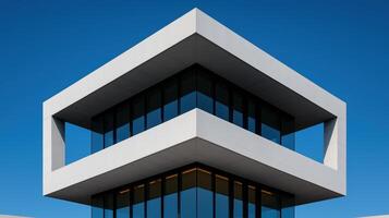 Modern Cube-Shaped Building Against Clear Blue Sky, Perfect for Architectural Photography and Urban Design Inspiration photo