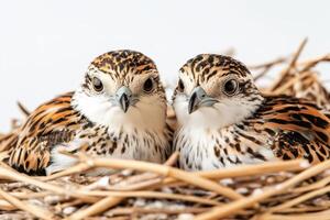 Two Young Sparrows in Nest, Close-Up Wildlife Photography, Natural Habitat of Baby Birds Displaying Nesting Behavior photo