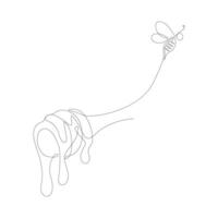 Continuous one line drawing of bee with a honey dipper vector