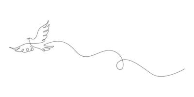 Continuous one line art drawing of bird flying in the sky vector