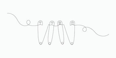 Continuous one line art safety pin vector