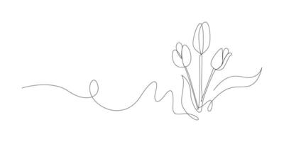 Continuous one line art drawing of beauty tulips flower vector