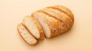 Sliced Artisan Seeded Bread Loaf on Light Background, Freshly Baked photo