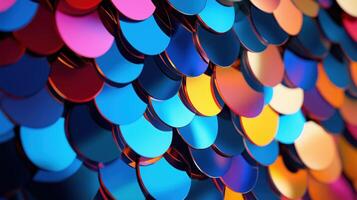 Vibrant Circular Scales Pattern in Blue, Orange, and Yellow, Abstract Background for Design photo