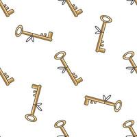 Hand drawn seamless pattern with golden keys in cartoon style vector