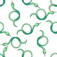 Green snake seamless pattern in cartoon style with white background vector