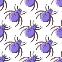 Hand drawn seamless pattern with purple spiders on white background vector