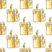 Hand drawn seamless pattern with burning candles in warm yellow tones vector