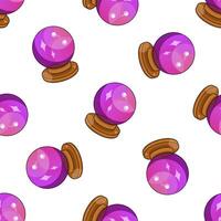 Hand drawn seamless pattern with crystal ball in mystical purple tones vector