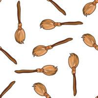 Hand drawn seamless pattern with witch brooms in rustic brown tones vector