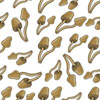 Hand drawn seamless pattern with brown mushrooms in botanical style vector