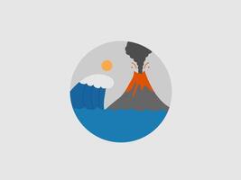 A minimalist illustration featuring a stylized volcano erupting with smoke and lava vector