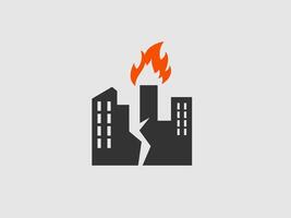 A minimalist illustration of a damaged cityscape with a crack running through two buildings vector