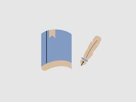 A minimalist illustration of a book with a bookmark and a quill pen vector