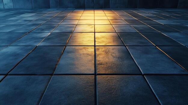 Tiled Floor with Sunset Glow Reflection, Modern Architectural Surface for Design Concepts photo