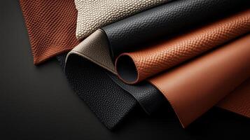 Assorted Luxury Leather Textures in Black, Brown, and Beige, Elegant Material for Design and Upholstery photo