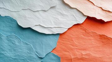 Layered Textured Paper Art in Blue, White, and Orange, Abstract Background for Creative Design Project photo