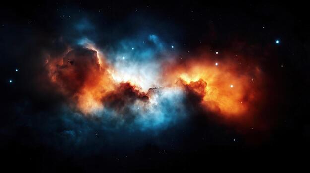 Vibrant Cosmic Nebula with Glowing Red, Orange, and Blue Clouds in Deep Space, Abstract Space Art for Sci-Fi and Astronomy photo