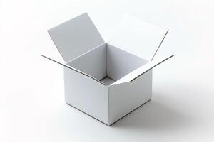 Open Empty White Box, Minimalist Packaging or Shipping Concept, Isolated on White Background photo