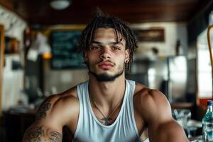 A Candid Portrait of a Local Tourist with Dreadlock Hairstyle, Travel and Lifestyle photo