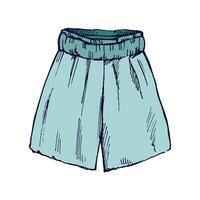 Hand drawn colored sketch of loose beach shorts with elastic waistband in vintage style vector