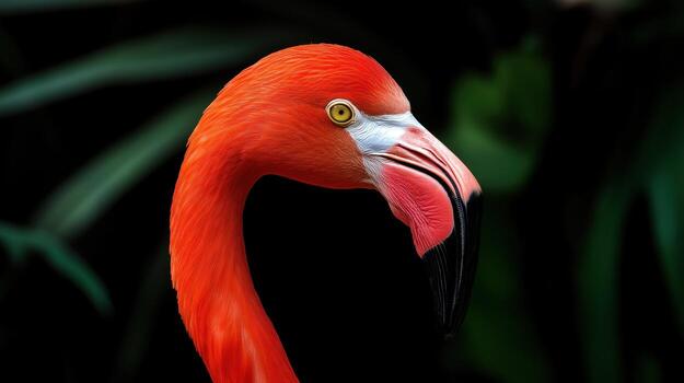 Close-Up Flamingo Bird Profile on Dark Background, Wildlife Photography and Nature Art photo