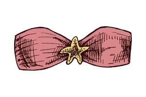 Hand drawn colored sketch of bandeau bikini top with starfish detail in vintage style vector