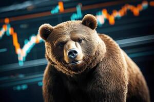 Bear in Front of Financial Chart, Bear Market Concept, Investment Risk, Stock Market photo