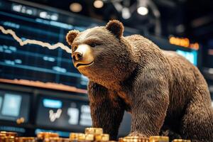 Bear Market Symbol with Financial Decline, Stock Trading Analysis, Economy, Investment Risk Visualization photo