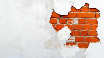 Peeling Wall Revealing Red Bricks, Industrial Texture Background for Design and Restoration photo