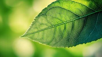 Close-Up Macro Shot of Green Leaf with Intricate Vein Details, Nature and Botany Concept photo