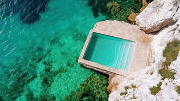 Luxury Seaside Pool on Cliff, Turquoise Ocean View, Tropical Paradise, Vacation Destination photo