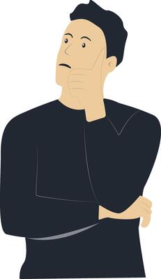 Illustration of Male Confused and Thinking on White Background.