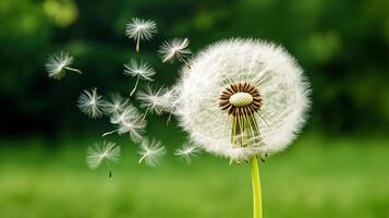 Dandelion Seeds Blowing in the Wind, Symbolizing Change and Nature's Beauty in Close-Up Macro Shot photo