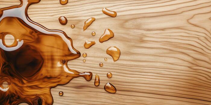 Liquid Spill on Wooden Surface, Abstract Texture and Fluid Art Concept photo