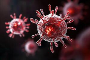 Red Virus Model, Pathogen Close-Up, Medical Research, Infectious Disease Concept photo
