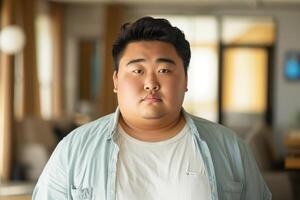 Portrait of a Young Asian Man in Casual Clothing, Indoor Setting photo