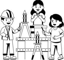 Kids engineering illustration in glyph style vector
