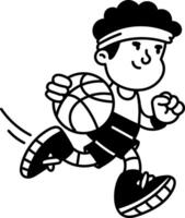 Doodle character illustration of a boy playing basketball vector