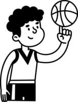 Basketball player spinning ball on finger, doodle character illustration vector