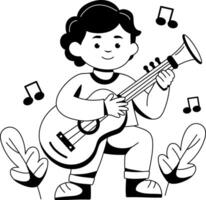 A kid playing guitar, a glyph style illustration vector