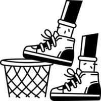 Standing feet on a basketball net, doodle style illustration vector