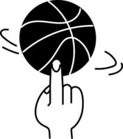 Spinning basketball on fingertip, doodle style illustration vector