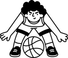 Basketball player in defence stance, doodle character illustration vector